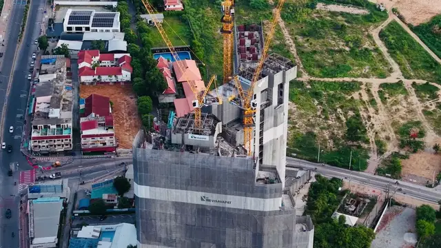 Aquarous Jomtien – Construction progress 06/2026 · Drone photo: Thailand Drone 4K by Milli