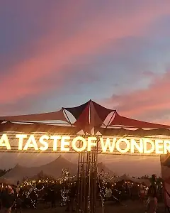 Festival entrance at sunset