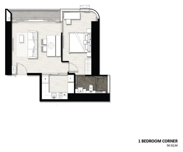 Floor plan – 1 Bedroom Corner