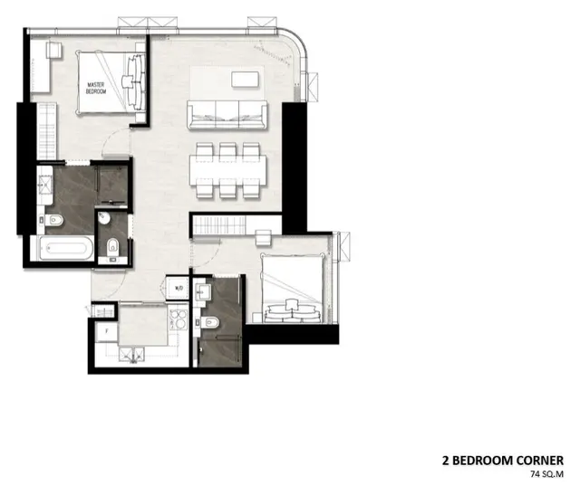 Floor plan – 2 Bedroom Corner