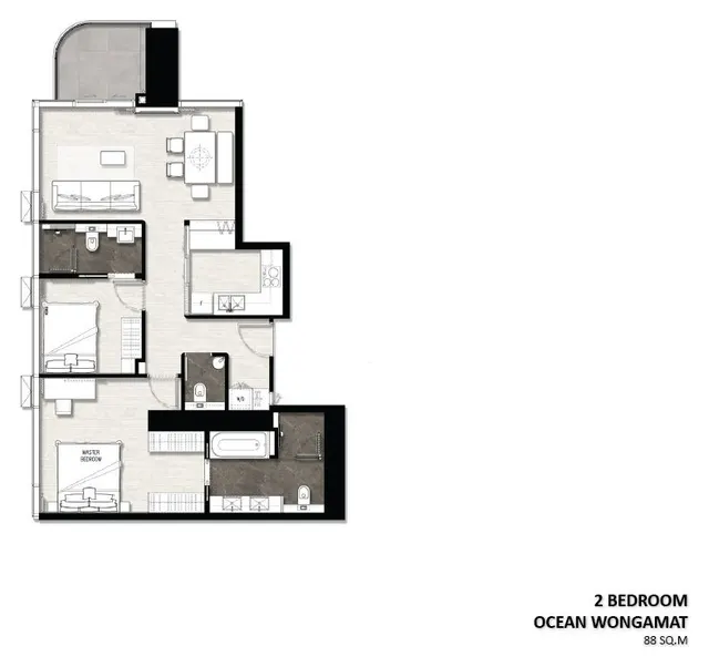 Floor plan – 2 Bedroom Ocean Wongamat