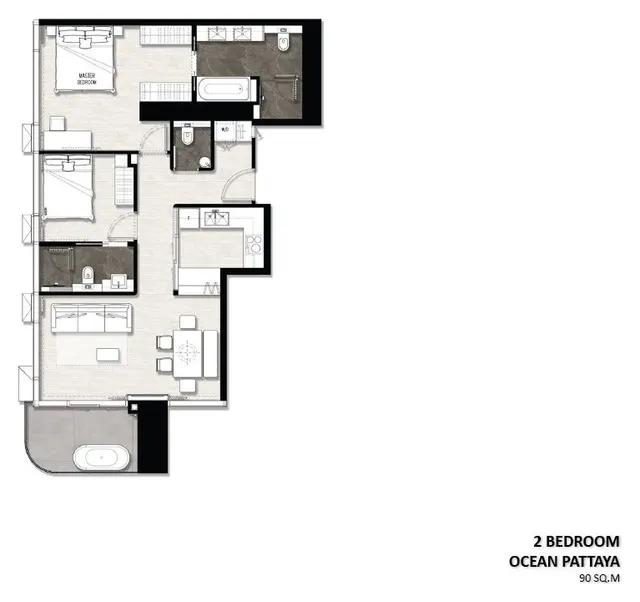 Floor plan – 2 Bedroom Ocean Pattaya