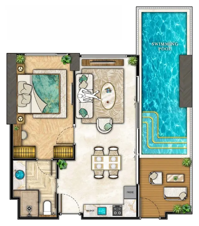 Grundriss – 1 Schlafzimmer + Privatpool