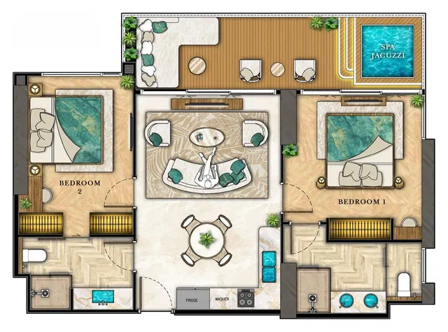 Grundriss – 2 Schlafzimmer + Jacuzzi