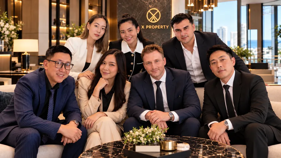 The X Property team together in the lounge