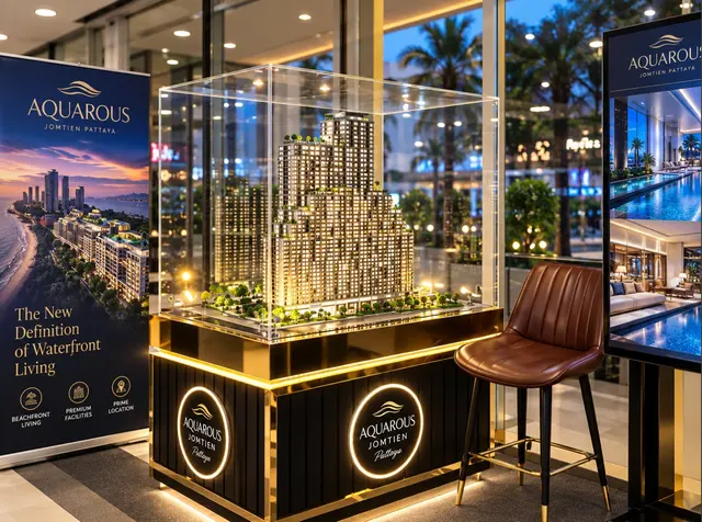 Illuminated model of Aquarous Jomtien in a glass case