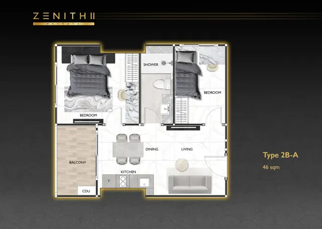 Floor plan – 2 Bedrooms · 2B-A