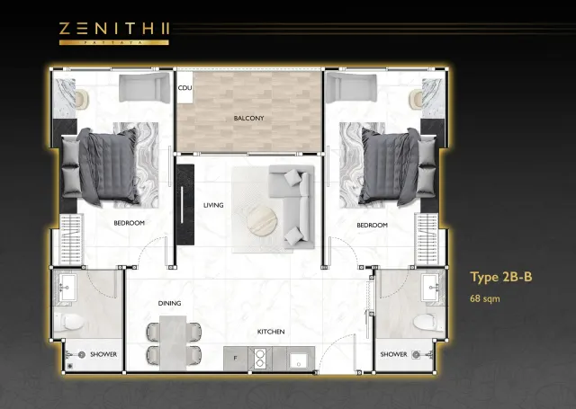 Floor plan – 2 Bedrooms · 2B-B