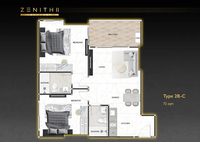 Floor plan – 2 Bedrooms · 2B-C