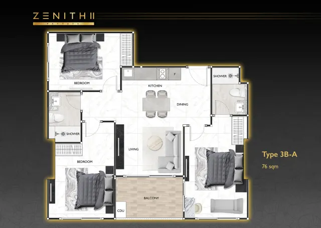 Floor plan – 3 Bedrooms · 3B-A