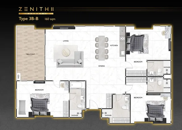 Floor plan – 3 Bedrooms · 3B-B