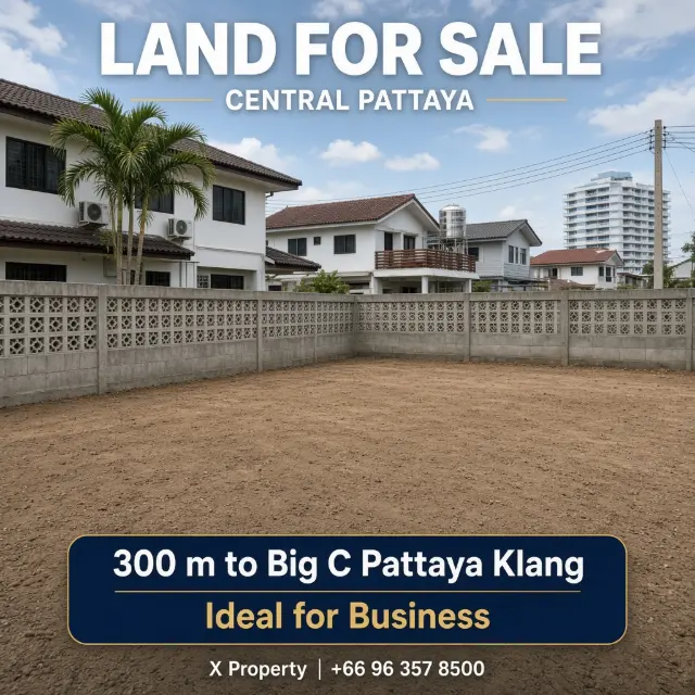 Prime Land for Sale in Central Pattaya – 408 sqm, 300 m to Big C Pattaya Klang